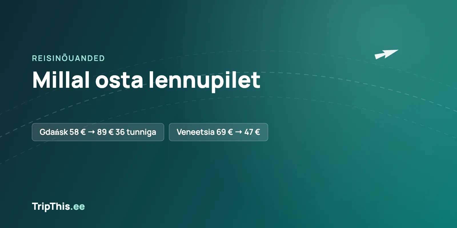 Tumeroheline graafika tekstiga „Millal osta lennupilet“ ning kahe hinnamuutuse näitega
